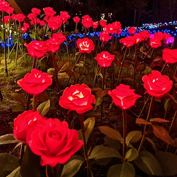 LED слънчева лампа за земя във форма на роза – декоративно осветление за градини, паркове и тревни площи