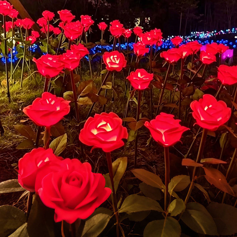 LED слънчева лампа за земя във форма на роза – декоративно осветление за градини, паркове и тревни площи