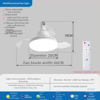 Neviditeľné stropné svietidlo s ventilátorom E27, mliečne biely krištáľový model, vylepšené, mliečne biele varianty 400 mm a 570 mm