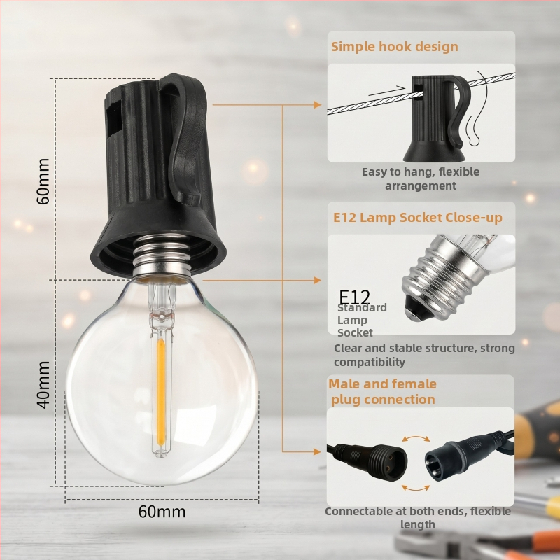 Vonkajšie vodeodolné LED reťazové svetlá G40, 24V/220V, normy USA a EÚ, guľové žiarovky, záhradné, svadobné, vianočné, kempingové ambientné osvetlenie