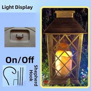 Solárny retro palácový lampáš so sviečkou, dekoratívny závesný lampáš do krajiny