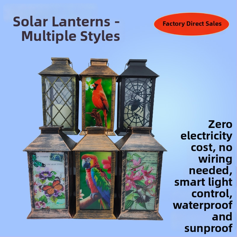 Solárny retro palácový lampáš so sviečkou, dekoratívny závesný lampáš do krajiny