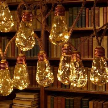 Соларни конопени въжени светлини с LED за външна украса, водоустойчива гирлянда с глобусни крушки за къмпинг и градина