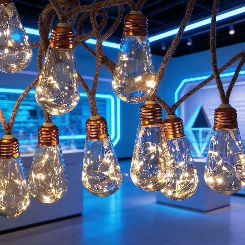 Соларни конопени въжени светлини с LED за външна украса, водоустойчива гирлянда с глобусни крушки за къмпинг и градина
