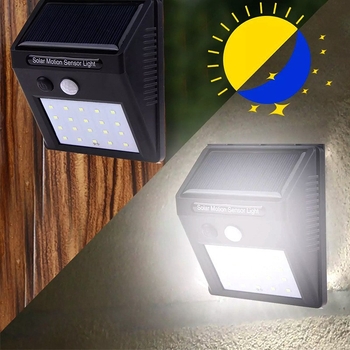 Соларна стенна лампа с датчик за движение за външен двор, ултраярки LED, светлочувствително осветление