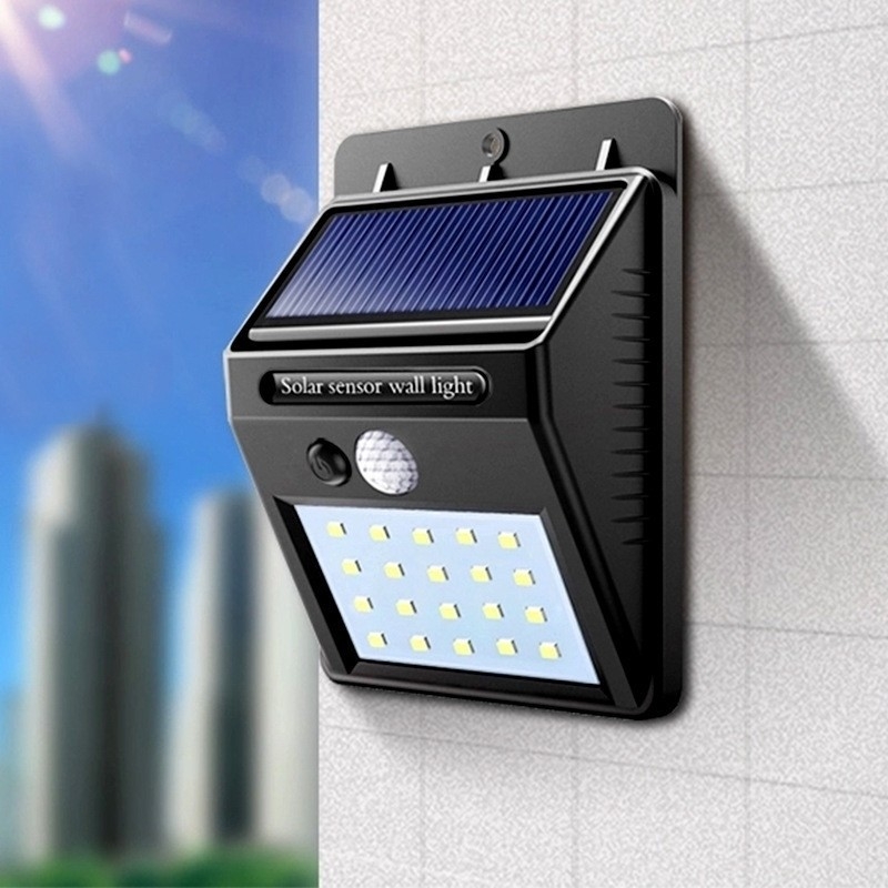 Соларна стенна лампа с датчик за движение за външен двор, ултраярки LED, светлочувствително осветление