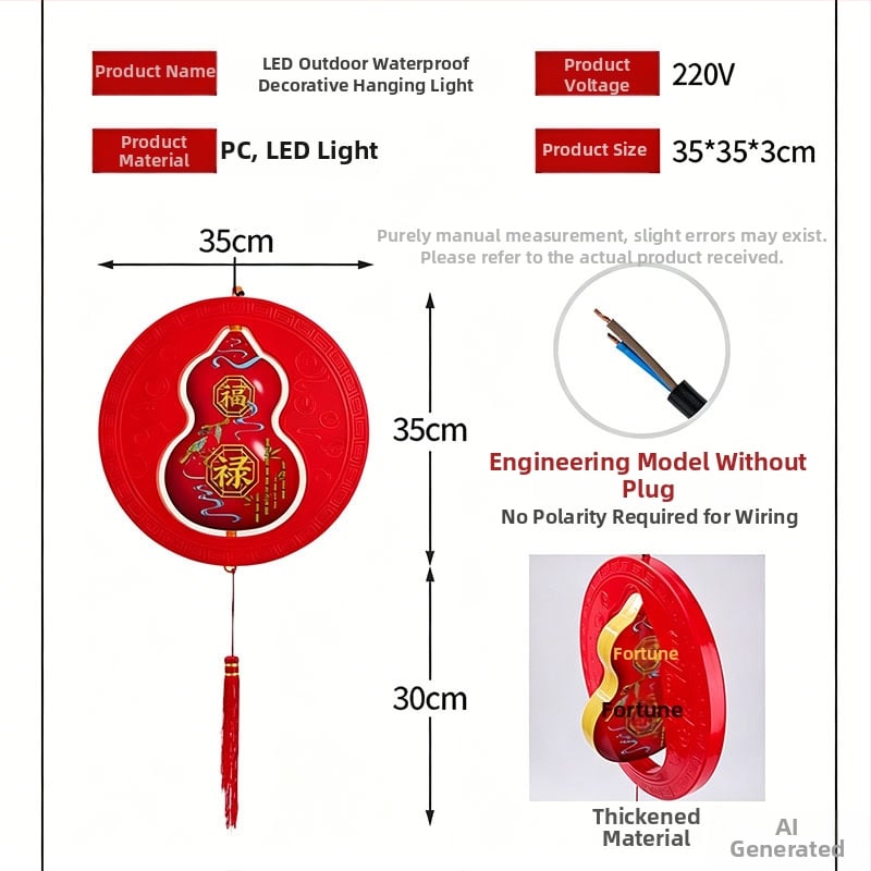 LED lanterna sa simbolom sreće, vodootporna viseća dekoracija za Novu godinu i Proljetni festival