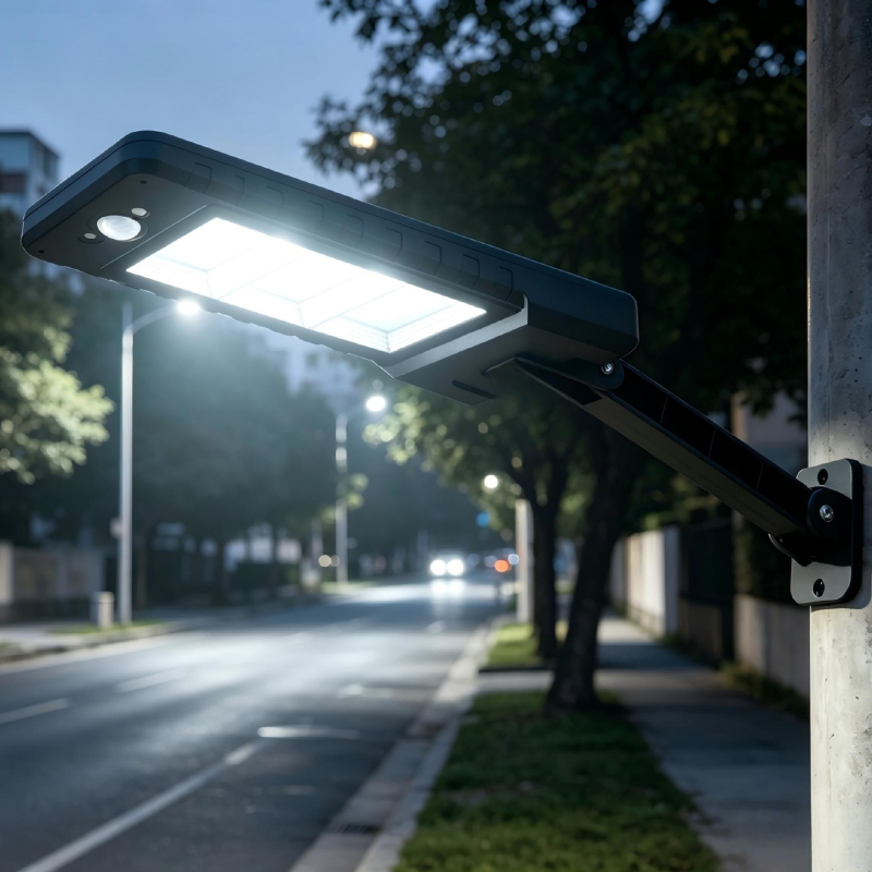 Слънчева интегрирана градинска улична лампа с LED, водоустойчива, детектор за движение.