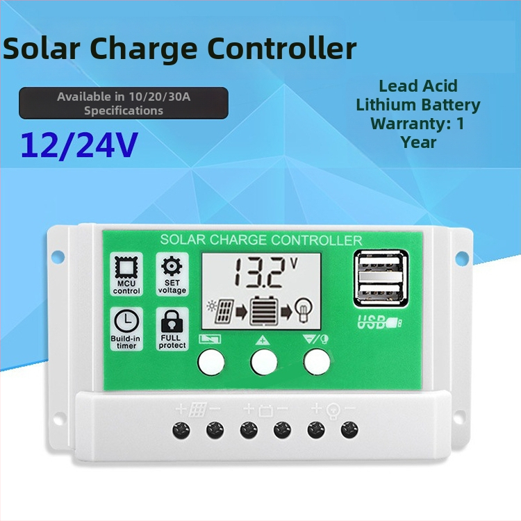 Solárny regulátor s lítiovou batériou, 12-24V, 10A/20A/30A, duálny USB výstup, pre solárne pouličné osvetlenie