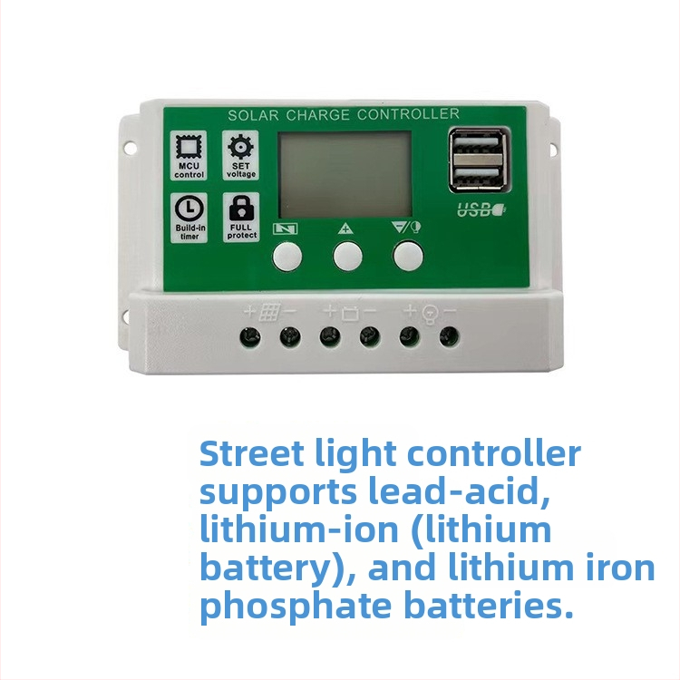 Solárny regulátor s lítiovou batériou, 12-24V, 10A/20A/30A, duálny USB výstup, pre solárne pouličné osvetlenie