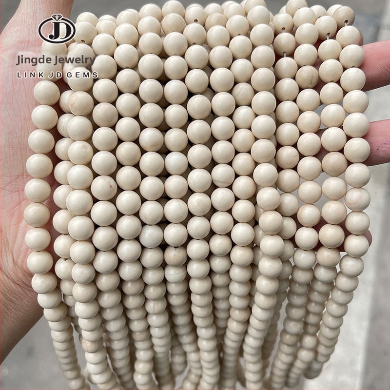 Jingde Jewelry Естествени бели фосилни кръгли мъниста, свободни мъниста за DIY гривни, бижутерийни компоненти, полуготови мъниста, на едро