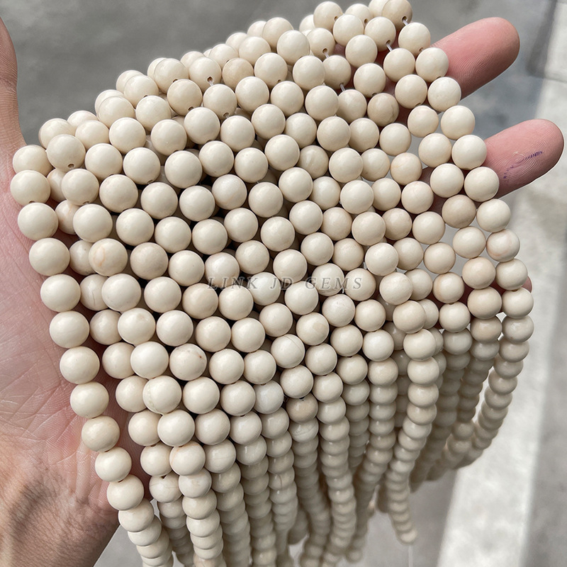 Jingde Jewelry Естествени бели фосилни кръгли мъниста, свободни мъниста за DIY гривни, бижутерийни компоненти, полуготови мъниста, на едро