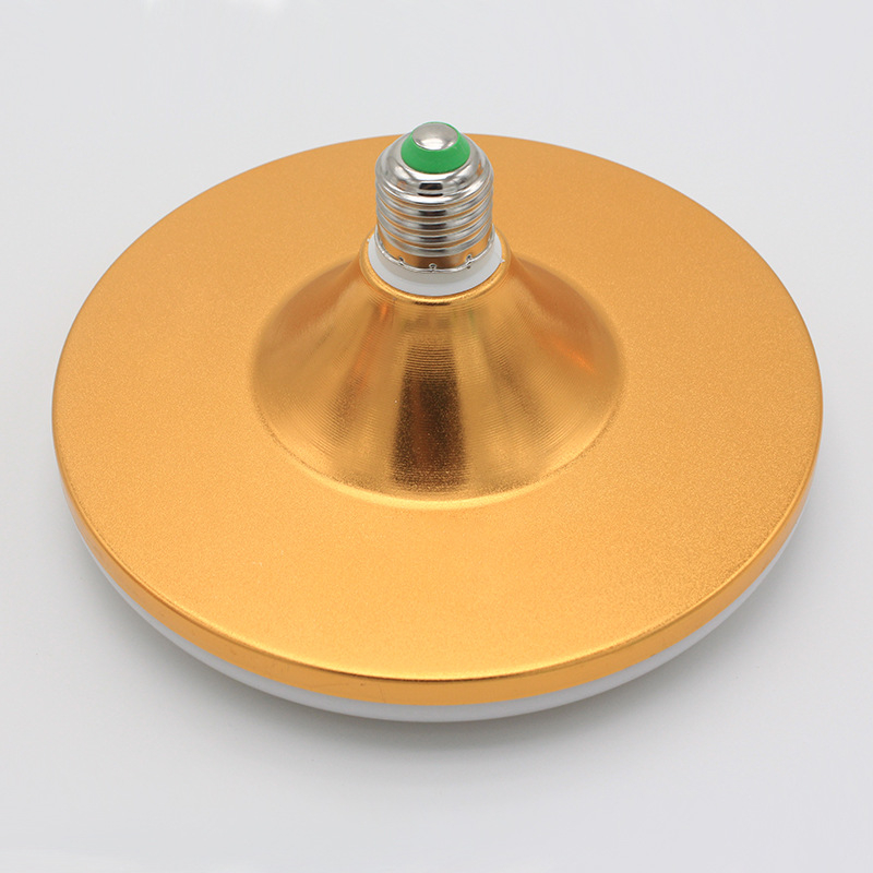 LED UFO таванна лампа, база E27, 30–50W, дископодобна форма, златисто покритие, енергоспестяваща.