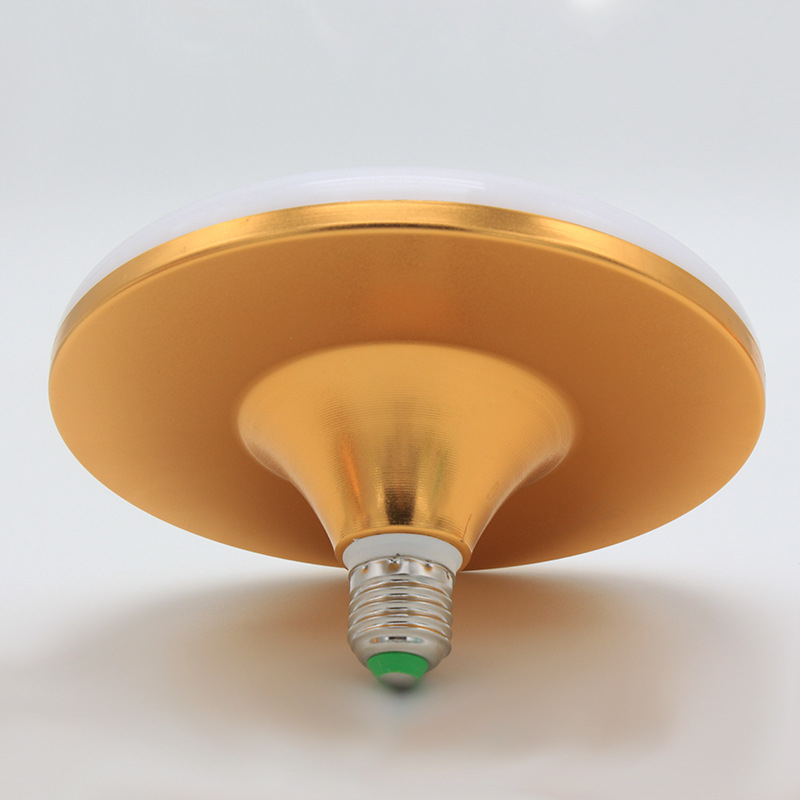 LED UFO таванна лампа, база E27, 30–50W, дископодобна форма, златисто покритие, енергоспестяваща.