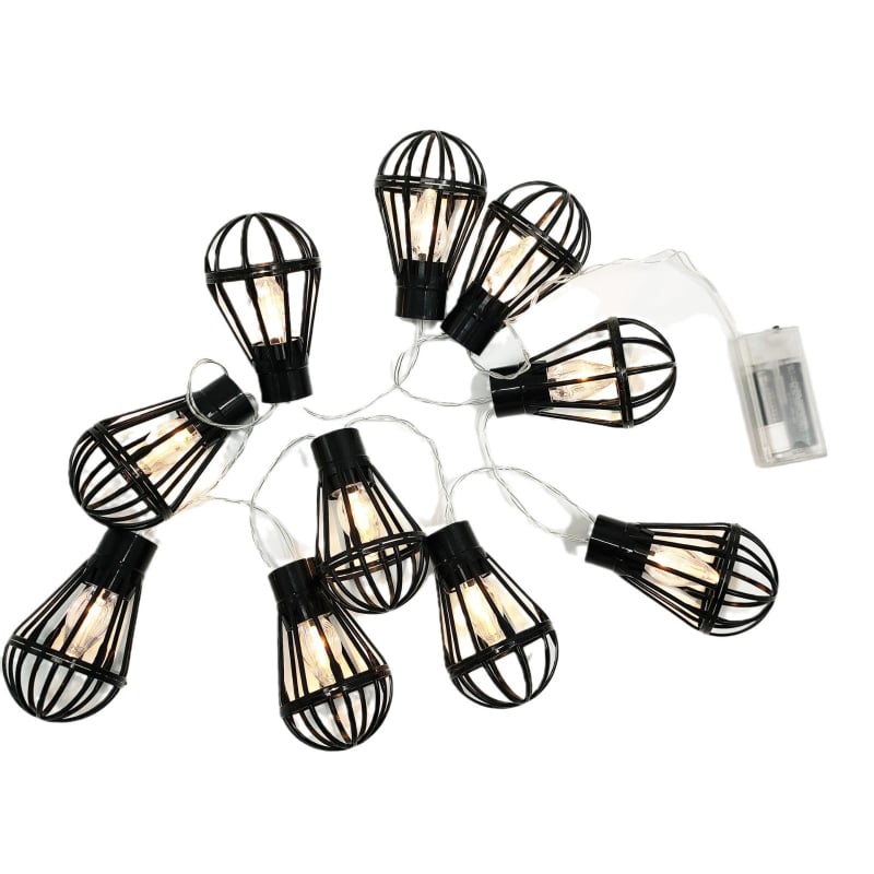 Șir de lumini LED solare cu bile negre și cârlige pentru grădină, curte și balcon – decor festiv de iluminat
