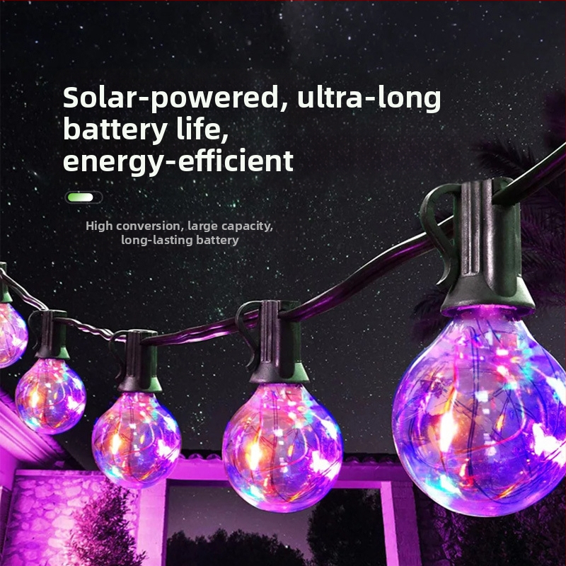 Svetelné reťaze s guľôčkovou žiarovkou G40 meniacou farbu, vonkajšie, vodotesné, napájané solárnou energiou, IP65, na svadbu, kempovanie, vianočnú dekoráciu