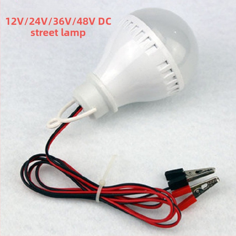 LED žiarovka, AC/DC, 12 – 85 V, závitová pätica E27, nízke napätie, pre nočné trhové stánky na batérie, so svorkou