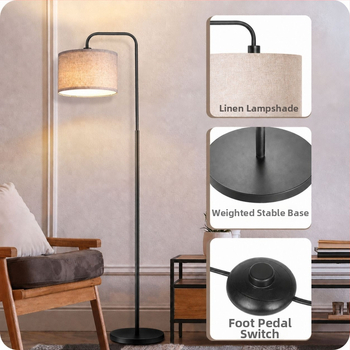 Stojaca lampa s tienidlom z ľanu, európsko-americký štýl, do spálne, obývačky a pracovne, osvetlenie na čítanie, dekoratívna stojaca lampa, nastaviteľná výška do 160 cm