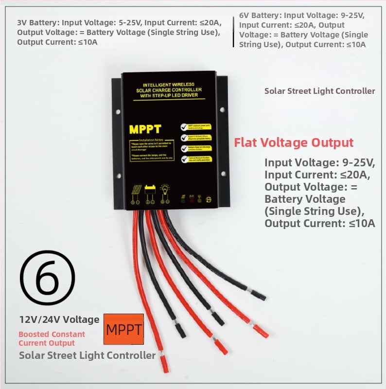 MPPT Bluetooth kontroler za solarno ulično osvjetljenje, konstantan napon i konstantni tok, 3.2V/3.7V/6.4V/7.4V/12V/24V