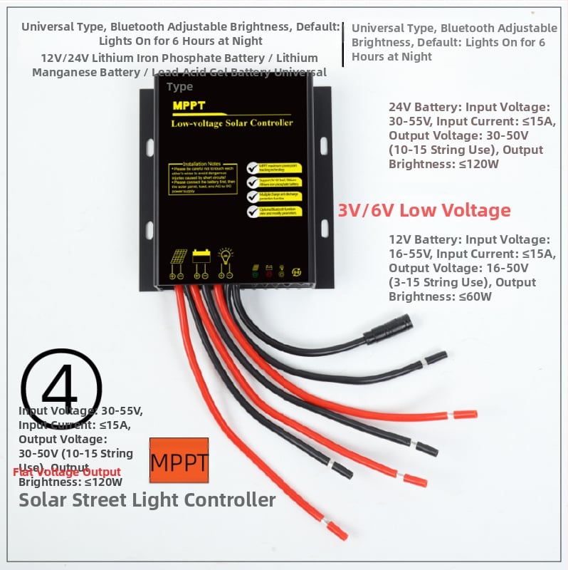 MPPT Bluetooth kontroler za solarno ulično osvjetljenje, konstantan napon i konstantni tok, 3.2V/3.7V/6.4V/7.4V/12V/24V