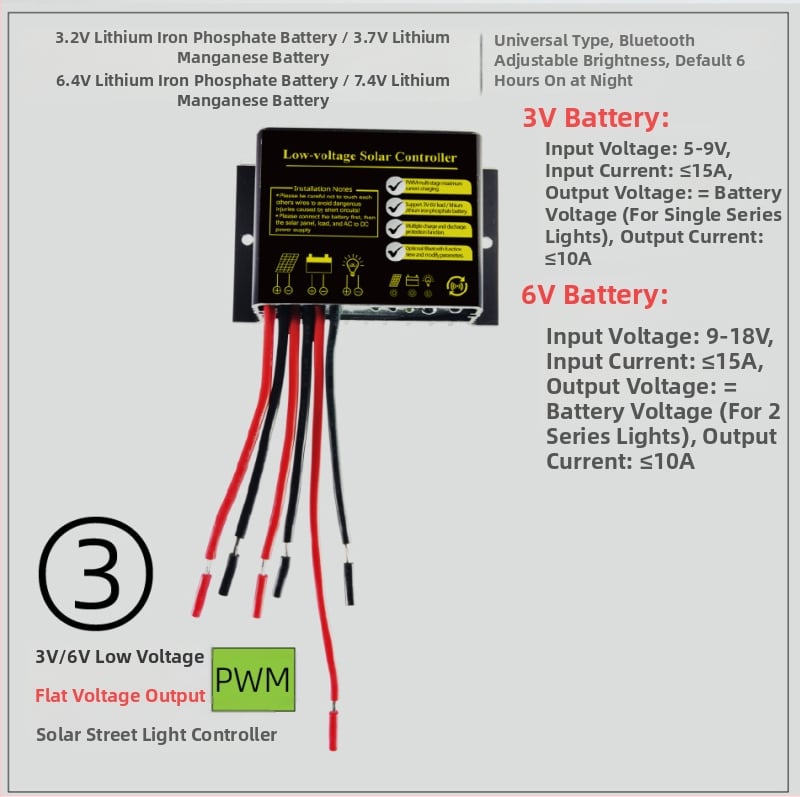 MPPT Bluetooth kontroler za solarno ulično osvjetljenje, konstantan napon i konstantni tok, 3.2V/3.7V/6.4V/7.4V/12V/24V