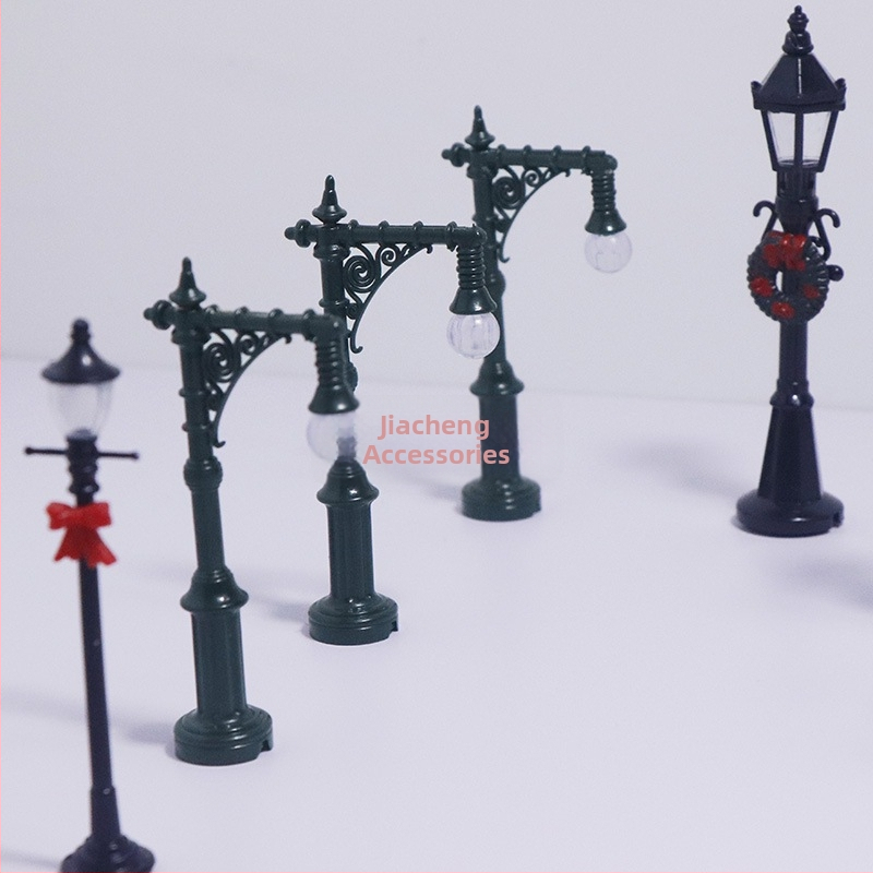 Šesť plastových dekoratívnych miniatúrnych pouličných lámp na stolové tvorivé diela, DIY príslušenstvo, čierne, 8-12 cm
