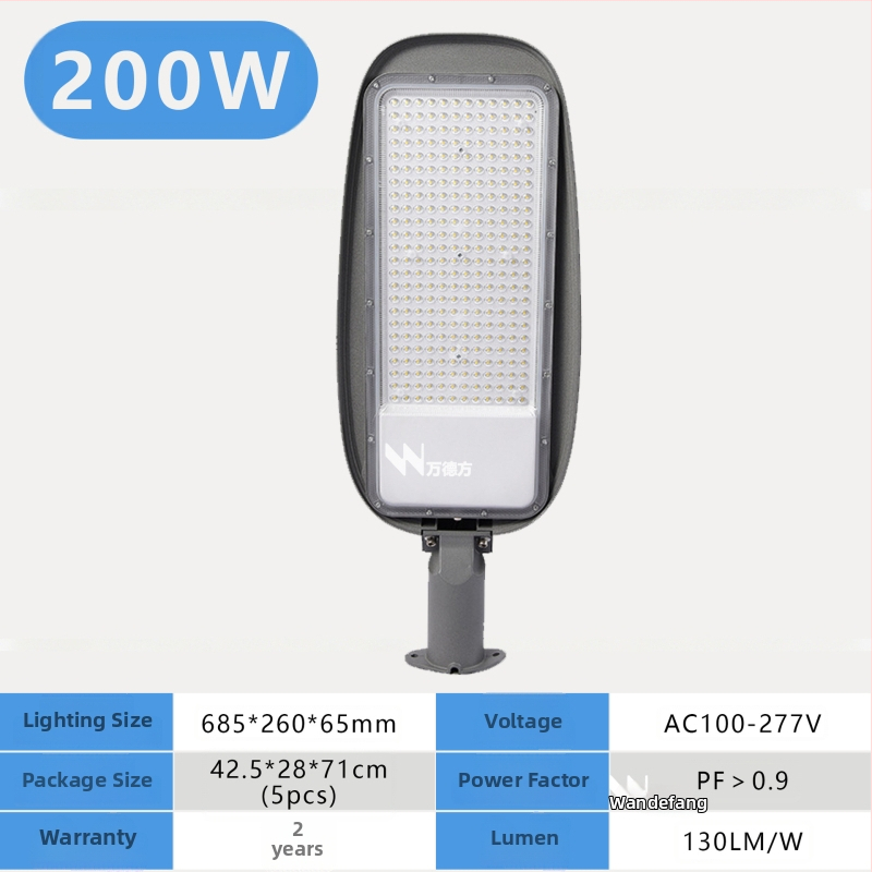 DOB γραμμικός LED φωτιστής δρόμου κεφαλή 200W, εξωτερικός φωτισμός υψηλής ισχύος, 13000 lm, 6000–6500K, IP65, γωνία δέσμης 120°, αλουμινένιο περίβλημα