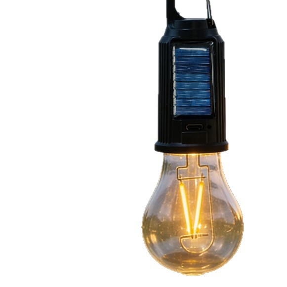 Lampă solară pentru camping, reîncărcabilă, stil retro, lampă LED cu filament wolfram, iluminare de urgență pentru exterior