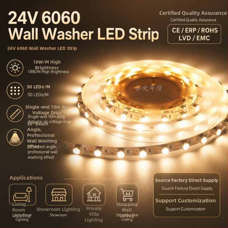 Flexibilný LED svetelný pás na stenu s vstavanými 6060 LED diódami, 24V lineárne stropné dekoračné osvetlenie, pás s mäkkým svetlom