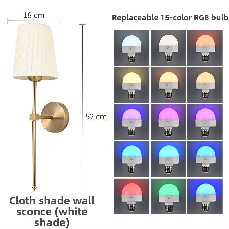 Nástenná lampa s rovnou tyčou potiahnutá látkou, dekoratívne osvetlenie do vstupnej haly, spálne a obývačky, krémová povrchová úprava.
