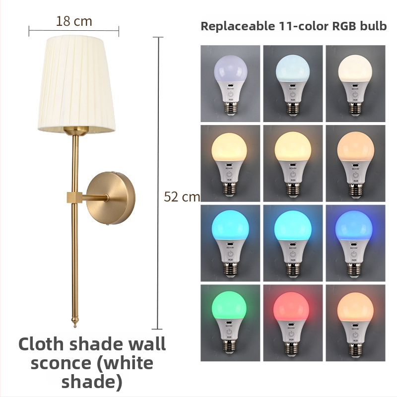 Nástenná lampa s rovnou tyčou potiahnutá látkou, dekoratívne osvetlenie do vstupnej haly, spálne a obývačky, krémová povrchová úprava.