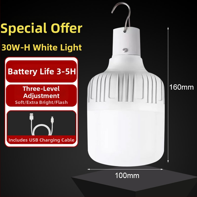 Nabíjateľná LED žiarovka so vstavanou batériou, pätica E14, 600 lm, 170° vyžarovanie, vodeodolná IP42, vonkajšie núdzové svetlo, úsporné, na výstavy