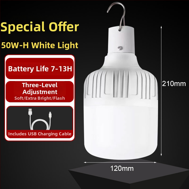Nabíjateľná LED žiarovka so vstavanou batériou, pätica E14, 600 lm, 170° vyžarovanie, vodeodolná IP42, vonkajšie núdzové svetlo, úsporné, na výstavy
