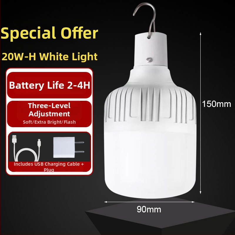 Nabíjateľná LED žiarovka so vstavanou batériou, pätica E14, 600 lm, 170° vyžarovanie, vodeodolná IP42, vonkajšie núdzové svetlo, úsporné, na výstavy