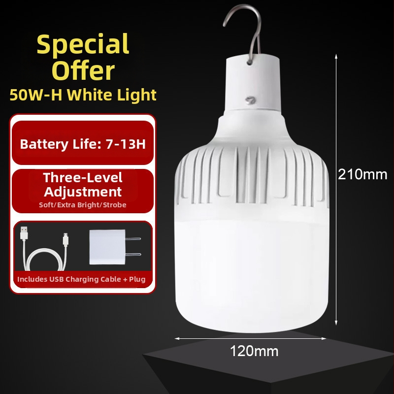 Nabíjateľná LED žiarovka so vstavanou batériou, pätica E14, 600 lm, 170° vyžarovanie, vodeodolná IP42, vonkajšie núdzové svetlo, úsporné, na výstavy