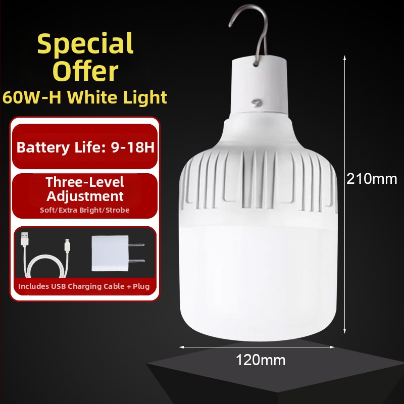 Nabíjateľná LED žiarovka so vstavanou batériou, pätica E14, 600 lm, 170° vyžarovanie, vodeodolná IP42, vonkajšie núdzové svetlo, úsporné, na výstavy