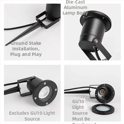 Αλουμινένιο LED φως εδάφους, αδιάβροχο IP65, GU10, 5W, σετ προβολείς κήπου