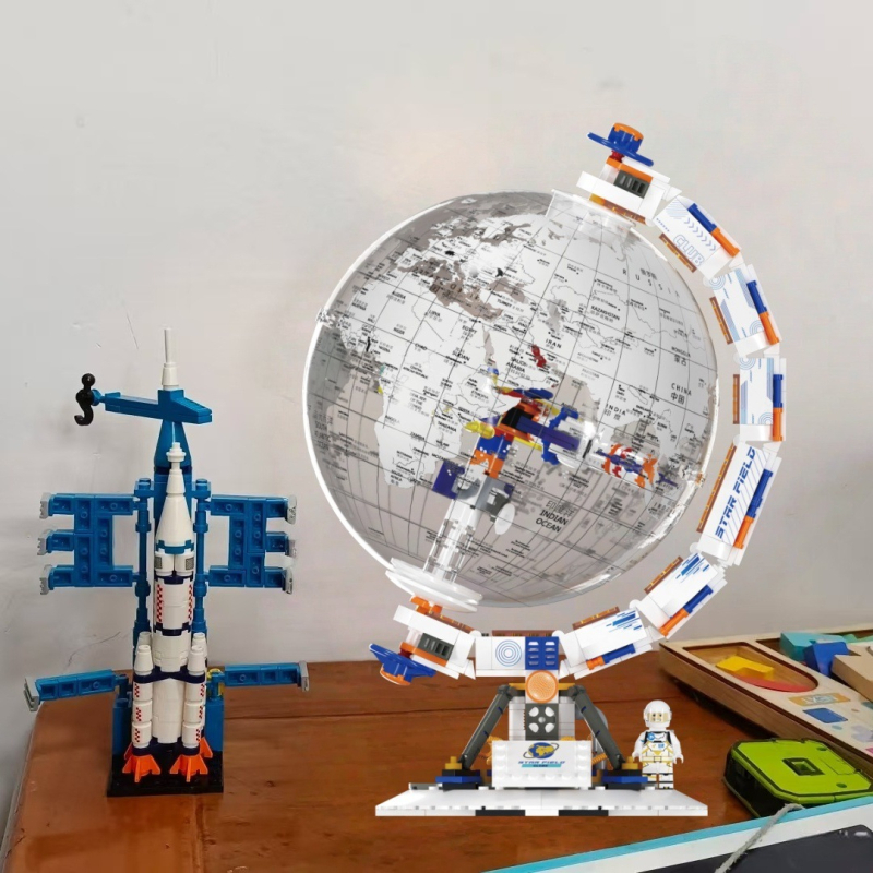 Kompatibilno s LEGO blokovima — globus iz svemirske serije, ručno sastavljeni stoni model, poklon za rođendan dječacima.