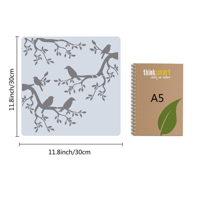 Šablone ptica s granama, 11,8 x 11,8 inča, za ukrašavanje zida, DIY slikanje na drvu i tkanini