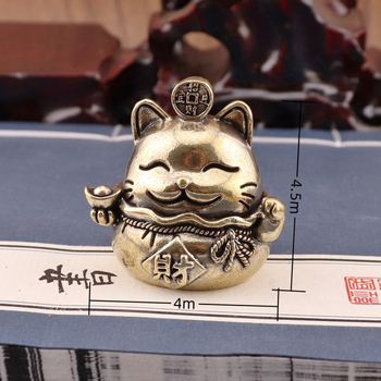 Figurină Maneki-neko din alamă, pisicuță drăguță, ornament pentru birou, decor retro pentru casă