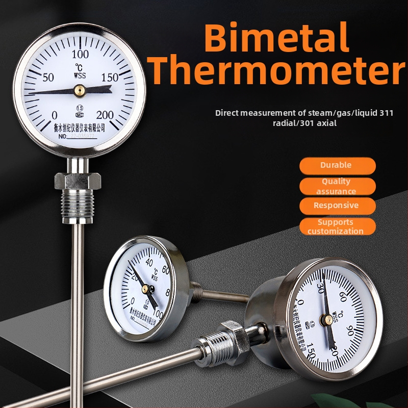 Priemyselný bimetalový teplomer WSS-311/301 do výbušného prostredia pre kotlové rúry, axiálny a radiálny, ukazovateľ Y60