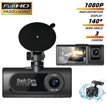 V20 dash cam με τρεις φακούς, 1080p νυχτερινή όραση, Wi‑Fi, εμπρός-και-πίσω καταγραφή, αντίστροφη προβολή
