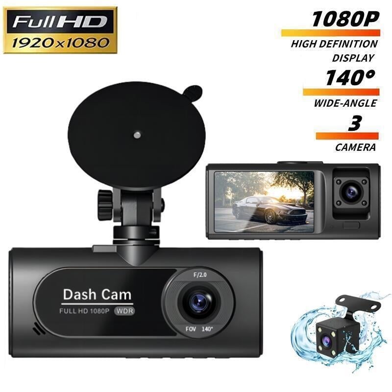 V20 dash cam με τρεις φακούς, 1080p νυχτερινή όραση, Wi‑Fi, εμπρός-και-πίσω καταγραφή, αντίστροφη προβολή