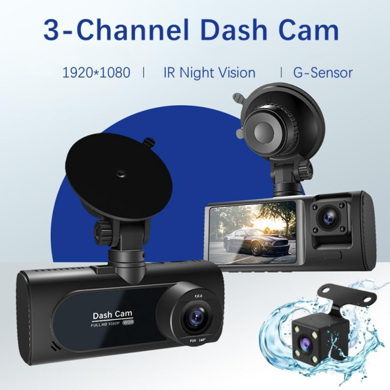 V20 dash cam με τρεις φακούς, 1080p νυχτερινή όραση, Wi‑Fi, εμπρός-και-πίσω καταγραφή, αντίστροφη προβολή