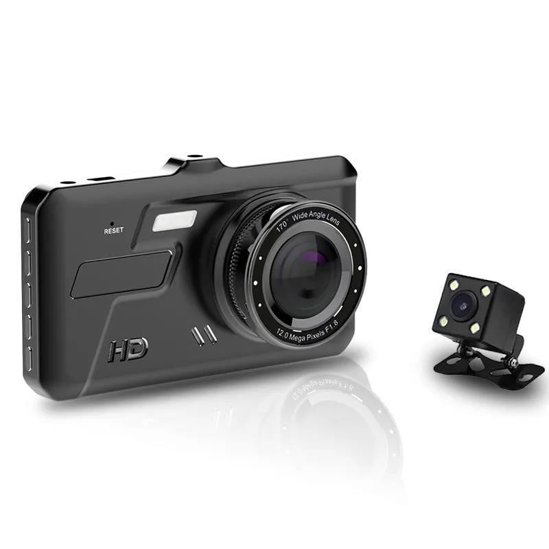 CM-2 Dash Cam με οθόνη αφής 4 ιντσών, 1080p, διπλός φακός εμπρός-πίσω, εγγραφή και ανάστροφη προβολή