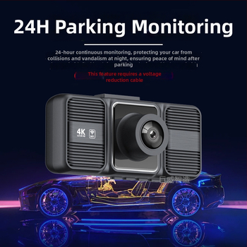4K palubná kamera do auta s tromi objektívmi, prednou, interiérovou a zadnou kamerou, pripojením k smartfónu a monitorovaním parkovania