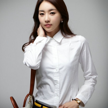 Γυναικείο λευκό πουκάμισο με μακριά μανίκια, στενή γραμμή, για στολή ξενοδοχείου, παχύτερο για Άνοιξη-Φθινόπωρο