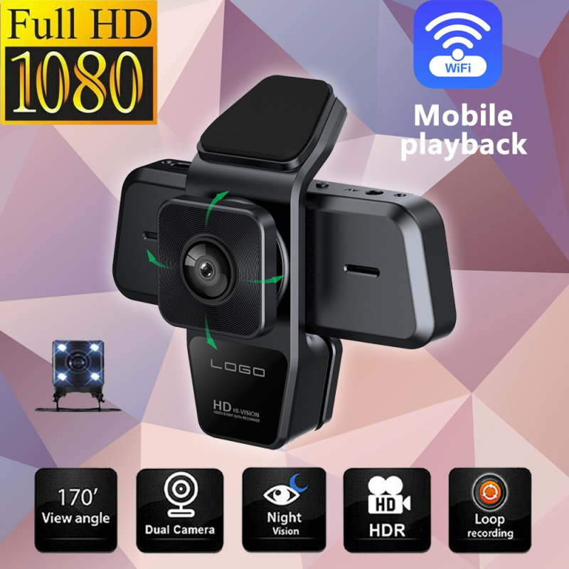 3,16‑inčni dash cam s tri leće: prednja, stražnja i interni snimač, HD noćno snimanje, široki kut, Wi-Fi povezivanje sa pametnim telefonom
