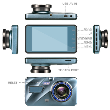 Dash cam HD με διπλό φακό, οθόνη γυαλιού 2.5D, κρυφό DVR 4 ιντσών με εικόνα παρκαρίσματος