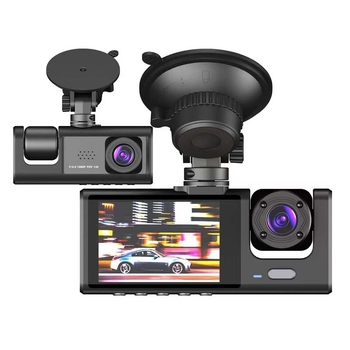 Trokanalni dash cam za automobil s prednjom, unutarnjom i stražnjom kamerom, 1080p HD širokokutni snimak, kružno snimanje